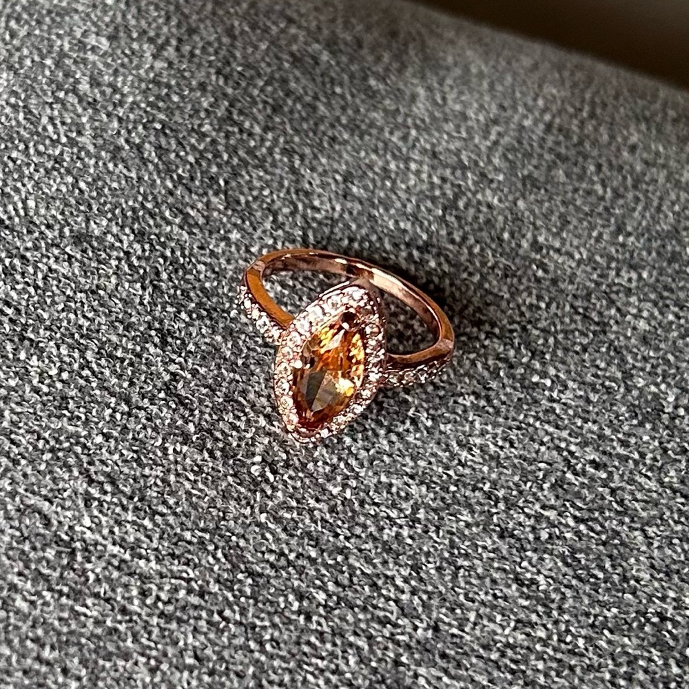 Marquise Amber Colour Stone ~ Rose Gold Tone ~ Size 8